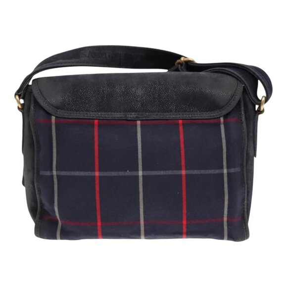 Burberrys Nova Check Shoulder Bag Canvas Navy Gold Auth 92324 - Picture 3 of 16